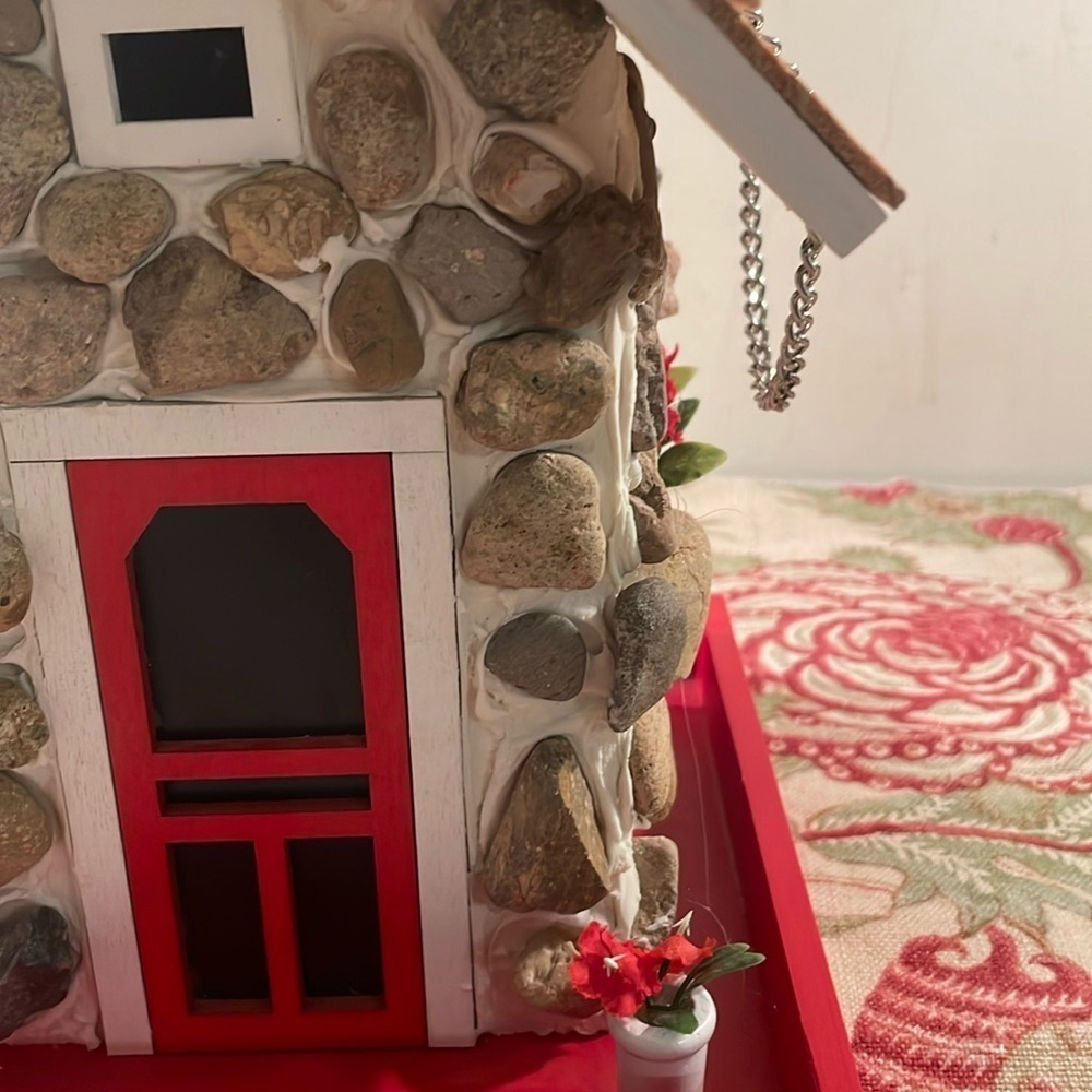 Bird House w Flowers and Rocking Chair Red Platform - Picture 3 of 15